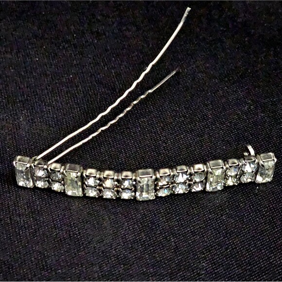 ART DECO Prong Set Crystal Barrett French Clasp Silver Tone Beauty 3.15"RARE EUC - Picture 6 of 9